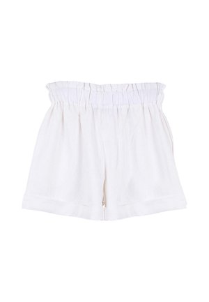 Shorts bianchi a vita alta con fascia elastica arricciata in vita e vestibilità ampia, realizzati in tessuto leggero.