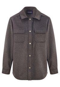 Szara koszula-kurtka z wełnianej mieszanki, z zapięciem na guziki, dwiema kieszeniami na piersiach oraz klasycznym kołnierzykiem. Posiada metalowe napy oraz długie rękawy.