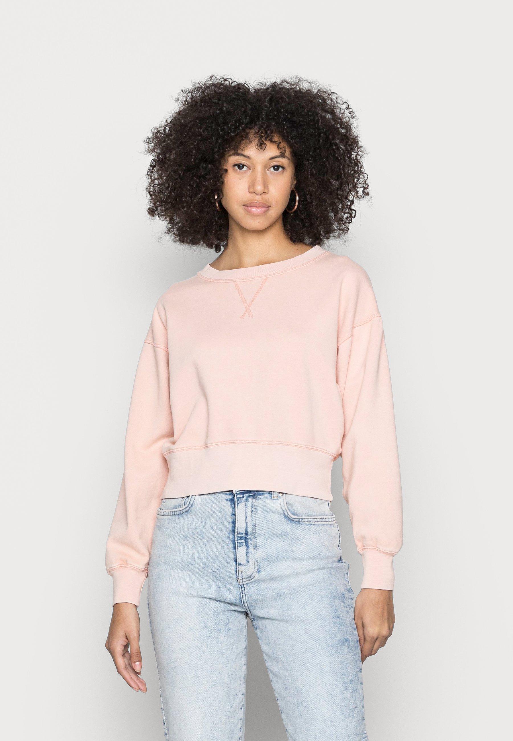American Eagle Crop Gathered Crew Sweatshirt Peach, Women's, Size: XS, Orange