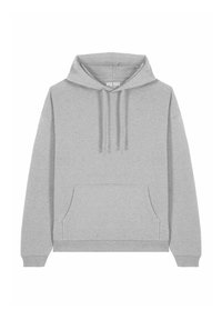 Felpa grigia con cappuccio realizzata in tessuto morbido, dotata di tasca a marsupio, cordini sul cappuccio e polsini e orlo a costine. Design semplice e classico.