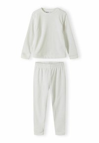 Ensemble de pyjama à rayures gris clair comprenant un haut à manches longues et un pantalon à taille élastique, orné d'un subtil motif géométrique et d'une texture douce.