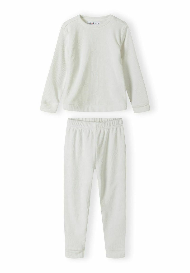 Ensemble de pyjama à rayures gris clair comprenant un haut à manches longues et un pantalon à taille élastique, orné d'un subtil motif géométrique et d'une texture douce.