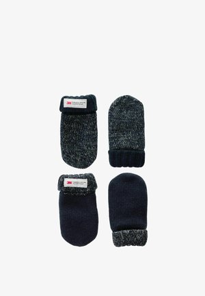 Wełniane rękawiczki w kolorze granatowym i szarym, z teksturowanym wykończeniem. Zawierają metkę Thinsulate oraz ściągacze dla zapewnienia ciepła i dopasowania.