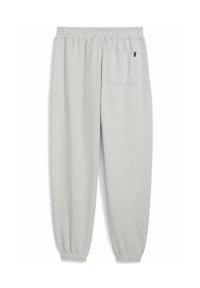 Pantalones de chándal gris claro con waistband elástico, puños elásticos y un único bolsillo trasero que presenta un pequeño acento de logo.