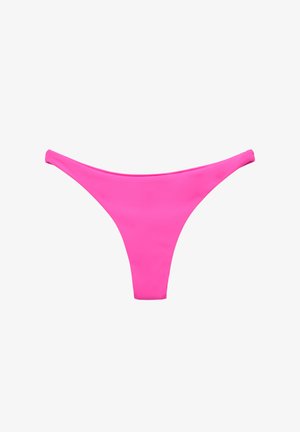 Lys pink bikini bund med højt skårent design, glat tekstur og smalle sider, der har minimal dækning og ingen udsmykninger.