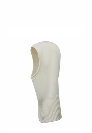 Strick-Balaclava in Cremefarbe mit geripptem Bereich am Hals, designed, um Kopf und Hals mit einer Öffnung fürs Gesicht zu bedecken.