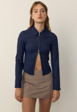 FITTED DOUBLE ZIP - Denimová bunda - used denim