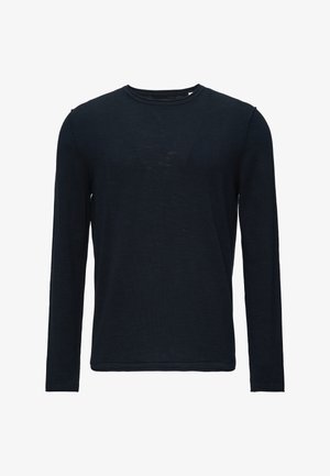 Langärmliges navyblaues T-Shirt aus weichem Material, mit Rundhalsausschnitt und einfachem Design mit dezenten Nähten.