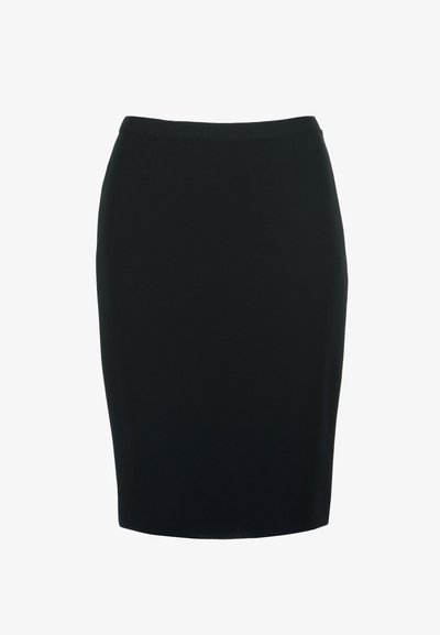 Mustapencilihame, jossa on tiukka siluetti, valmistettu sileästä ja joustavasta kankaasta. Ominaisuuksiin kuuluu keski korkea vyötärö ja polvipituinen muoto.