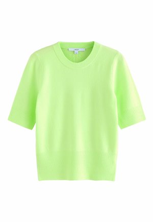 Kortærmet sweater i lys neon grøn, lavet af blødt stof med ribstrikkede manchetter og kant, med rund halsudskæring.