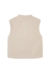 Gilet sans manches beige en polaire avec une surface douce et texturée, vu de dos.