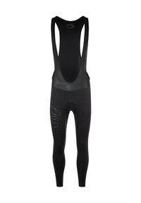 Svarta bib-shorts med passform, andningsbara mesh-breathable axelremmar, vadderad sits och sidodetaljer. Hållbart tyg för cykelaktiviteter.