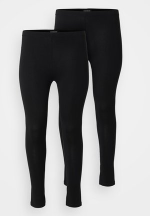 sorte leggings lavet af et glat, strækbart stof. De har en høj talje og et tætsiddende design, der er velegnet til forskellige aktiviteter. To par inkluderet.