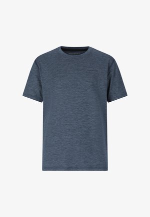 T-shirt de sport pour homme à manches courtes de couleur bleu chiné foncé, col rond et petit logo "Endurance" sur le côté gauche de la poitrine.