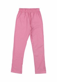Pantaloni rosa con vita elastica realizzati in morbido cotone, presentano un design a gamba dritta e una superficie liscia senza motivi o accessori visibili.