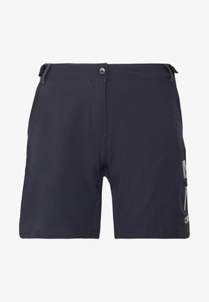 Marinblå shorts med platt midjeband, sidoficka med dragkedja och kontrasterande sömmar. Tillverkade av lätt, hållbart tyg.