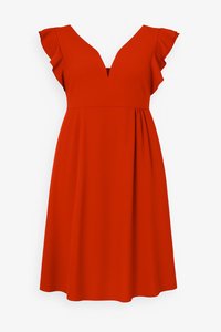 LUCIA V NECK FRILL SKATER DRESS - Robe en jersey - terracotta