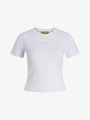 Biele tričko z bavlny s krátkymi rukávmi, okrúhlym výstrihom a modrým nápisom "CUTE BUT PSYCHO" na hrudi. Mäkká textúra a priliehavý strih.