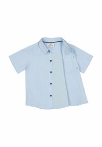 Vaaleansininen lyhythihainen paita, joka on valmistettu sileästä kankaasta. Paita sisältää kauluksen, edessä napit ja tummat nappikoristeet.