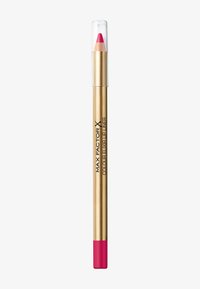 Max Factor X Colour Elixir Lippenstift in einer goldenen Tube mit einer pinken Spitze, ausgestattet mit einem transparenten Deckel und einer glatten, matten Oberfläche.