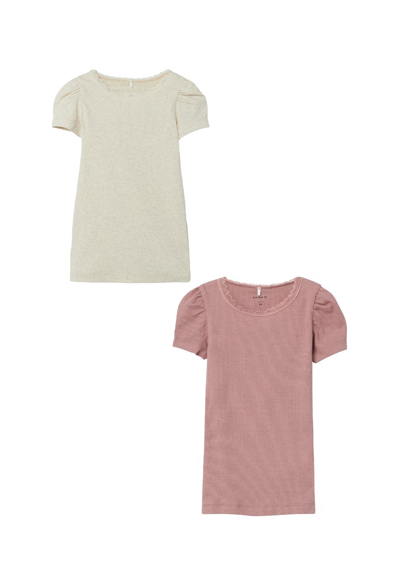 Name it 2ER-SET RUNDHALS - T-Shirt basic - weiß braun