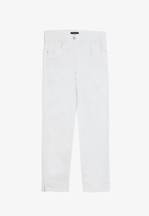 Weiße Baumwoll-Hosen in Knöchellänge mit gerader Passform, ausgestattet mit zwei frontalen Taschen, einem Knopfverschluss und seitlichen Schlitzen an den Säumen.