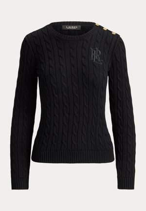Lauren Ralph Lauren, BUTTON TRIM CABLE KNIT SWEATER - Strickpullover - black