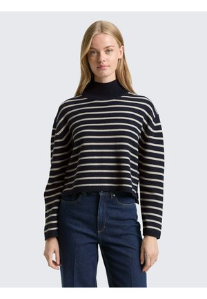 PULLOVER RELAXED FIT MIT STREIFENMUSTER - Strickpullover - navy/cloud grey stripe