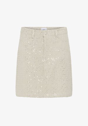 Helebeež masta, millel on tekstuuriga viimistlus ja hõbedased sädemed üle kogu pinna. Klassikaline disain, millel on vöökoht ja esine nööbiga sulgemine.