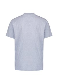 Grijze katoenen T-shirt met korte mouwen, een ronde hals en een gladde textuur, met een eenvoudige, uniforme kleur zonder patronen of accenten.