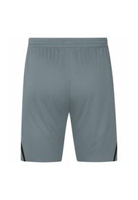 Pantaloni sportivi grigi con cintura elasticizzata, accenti laterali neri e un tessuto liscio e leggero.