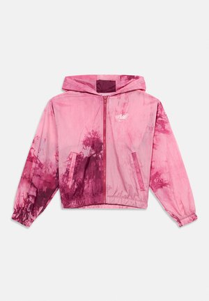 Jopica s kapuco svetlo in temno roza barve tie-dye z zadrgo spredaj, stranskimi žepi, elastičnimi manšetami in majhnim belim logotipom Nike na prsih.
