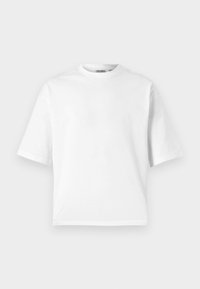 White short-sleeve t-shirt made of cotton. Features a classic crew neck and relaxed fit with a smooth texture. No patterns or accents.