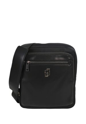 Borsa a tracolla nera in pelle liscia, con tasca frontale con zip, design elegante, tracolla regolabile e discreto logo.