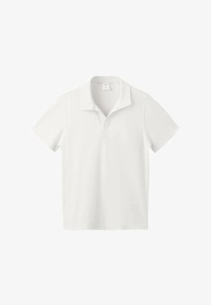 Hvid polo shirt lavet af letvægtsstof, med en klassisk krave, korte ærmer og et rent, minimalistisk design.