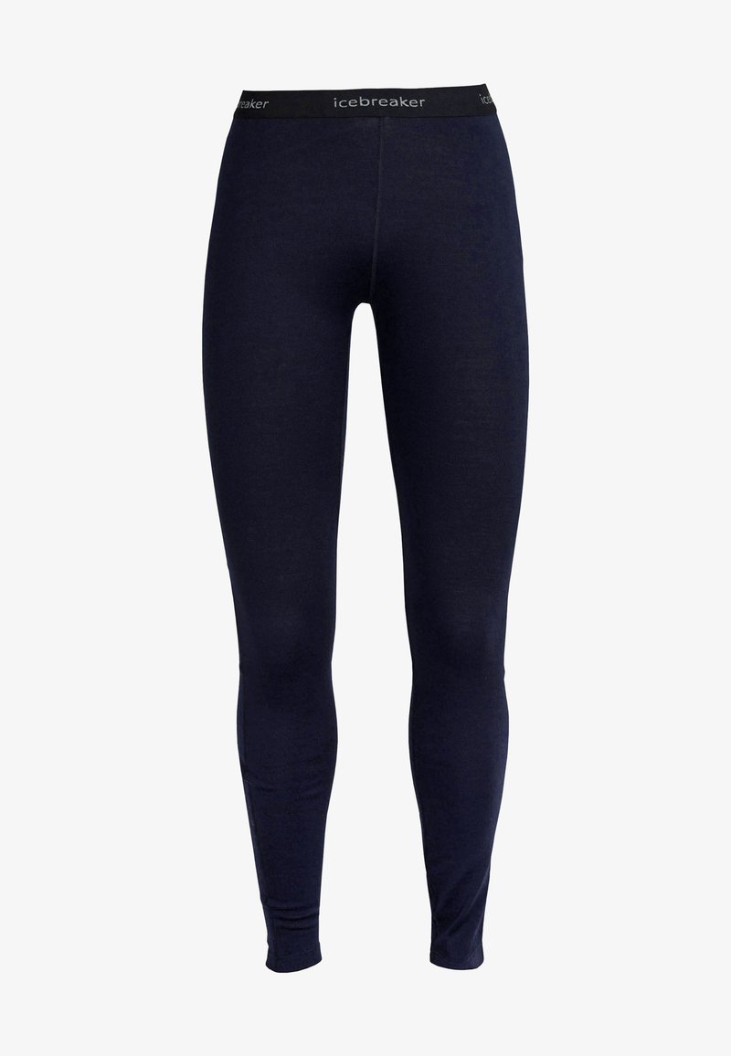 Sötétkék leggings, puha anyagból, rugalmas derékkal, amelyen az "icebreaker" logo található. Testhezálló kialakítás, látható varratok nélkül.