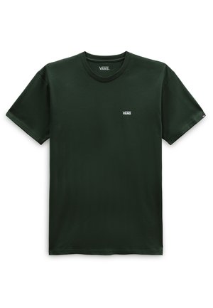 T-shirt Vans vert foncé à manches courtes avec petit logo blanc Vans sur la poitrine gauche et sur le col intérieur.