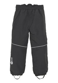 Svarta vattentäta byxor med elastisk midja, vit reflexrand och justerbara ankle cuffs för en säker passform. Lätt material.