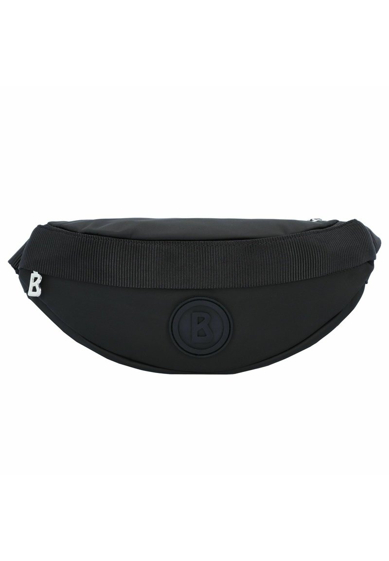 La borsa a vita in nylon nero presenta una forma arrotondata, una cintura testurizzata, un logo in rilievo e una chiusura con zip per una conservazione sicura.