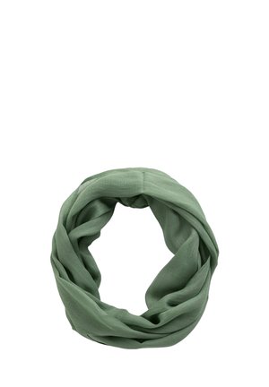 Világoszöld végtelenített sál, fehér háttéren hurkot formázva.