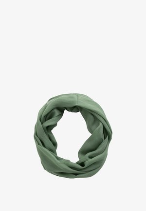 Világoszöld végtelenített sál, fehér háttéren hurkot formázva.