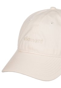 Beige katoenen pet met een gebogen rand en ton sur ton geborduurd "element" logo, voorzien van stikdetails en ventilatieopeningen.