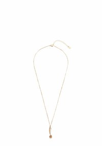 Collier en or avec une chaîne délicate, mettant en vedette un pendentif en forme de poisson orné d'une petite pierre précieuse et d'un accent floral à la base.