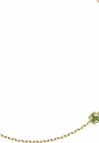 Guld kæde med et delikat linkdesign, prydet med en rund grøn ædelstens accent. Generelt elegant og minimalistisk stil.