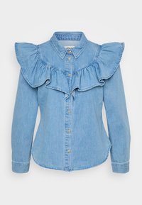 ONLINDIGO FRILL SHIRT - Skjortebluse - medium blue denim