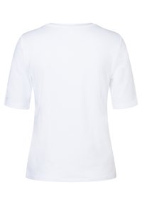 Weißes, kurzärmliges T-Shirt aus weicher Baumwolle, mit rundem Halsausschnitt und bequemer Passform. Keine sichtbaren Muster oder Hardware.