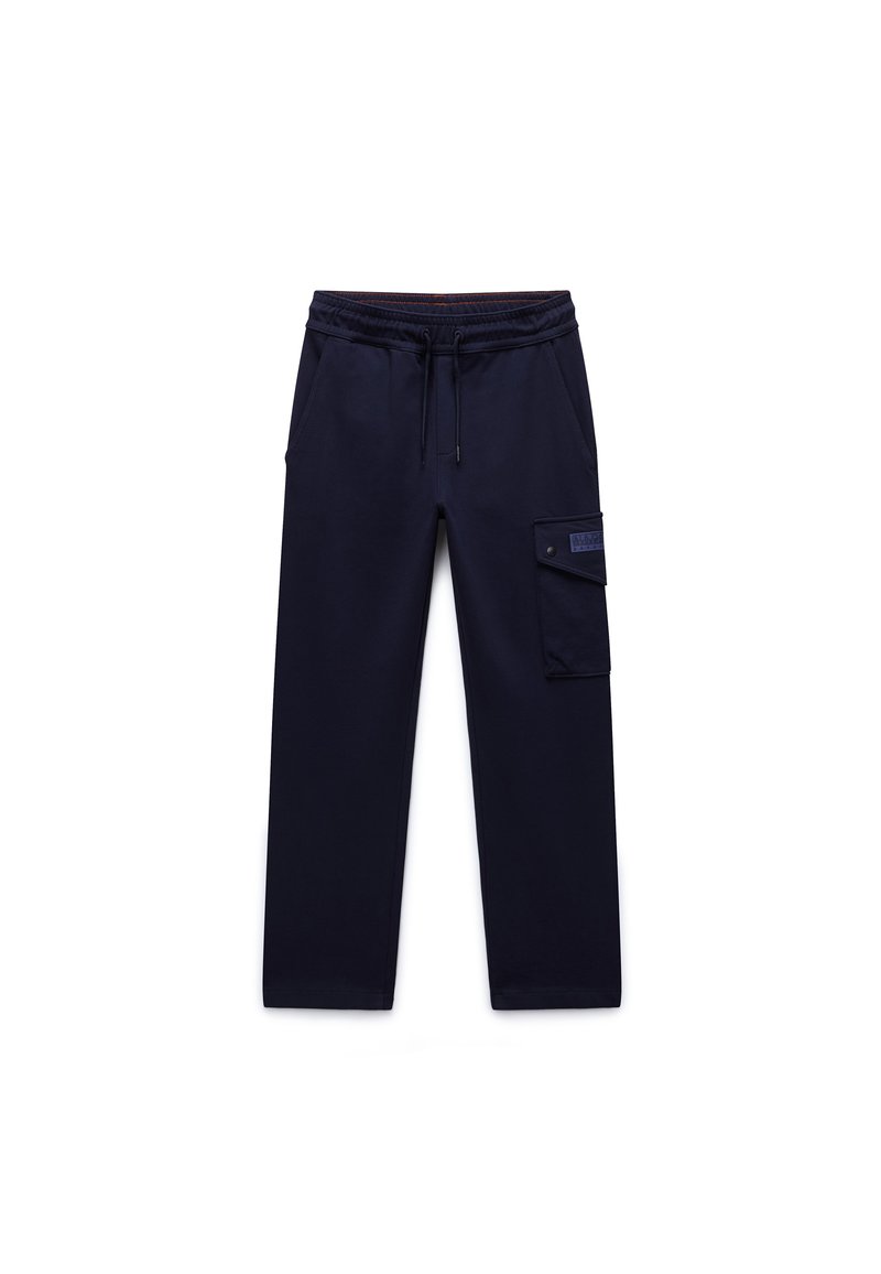 Μπλε σκούρο παντελόνι φόρμας από μαλακό ύφασμα με ελαστική μέση και ρυθμιζόμενο κορδόνι, πλαϊνές τσέπες και τσέπη cargo στο πόδι.