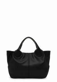 Borsa a spalla in pelle nera con manici arrotondati. Superficie morbida e texturizzata con dettagli di cucitura. Design minimalista, senza hardware o accenti visibili.