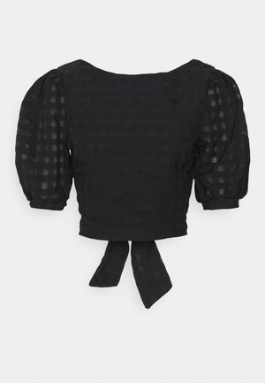 PUFF SLEEVE CROP WITH FRONT TIE - Blouse - black