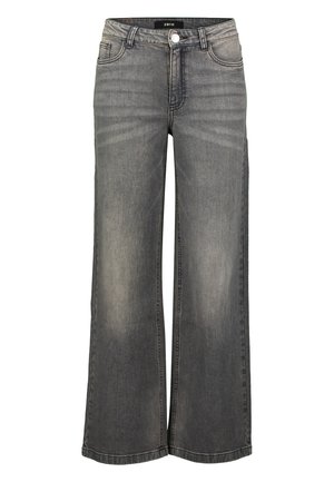 Weit geschnittene Jeans aus ausgewaschenem grauem Denim. Verfügt über eine hohe Taille, Vordertaschen und einen klassischen Metallknopfverschluss.